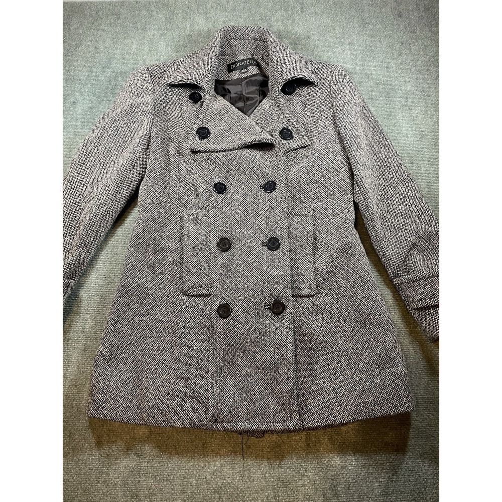 Donatella brown tweed double-breasted pea coat S